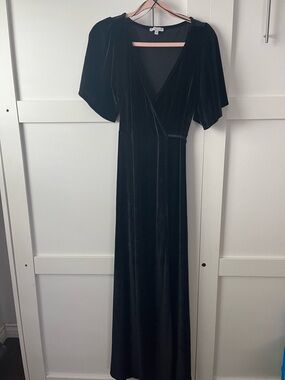 Baltic Born Black Velvet Wrap-Style Maxi Dress